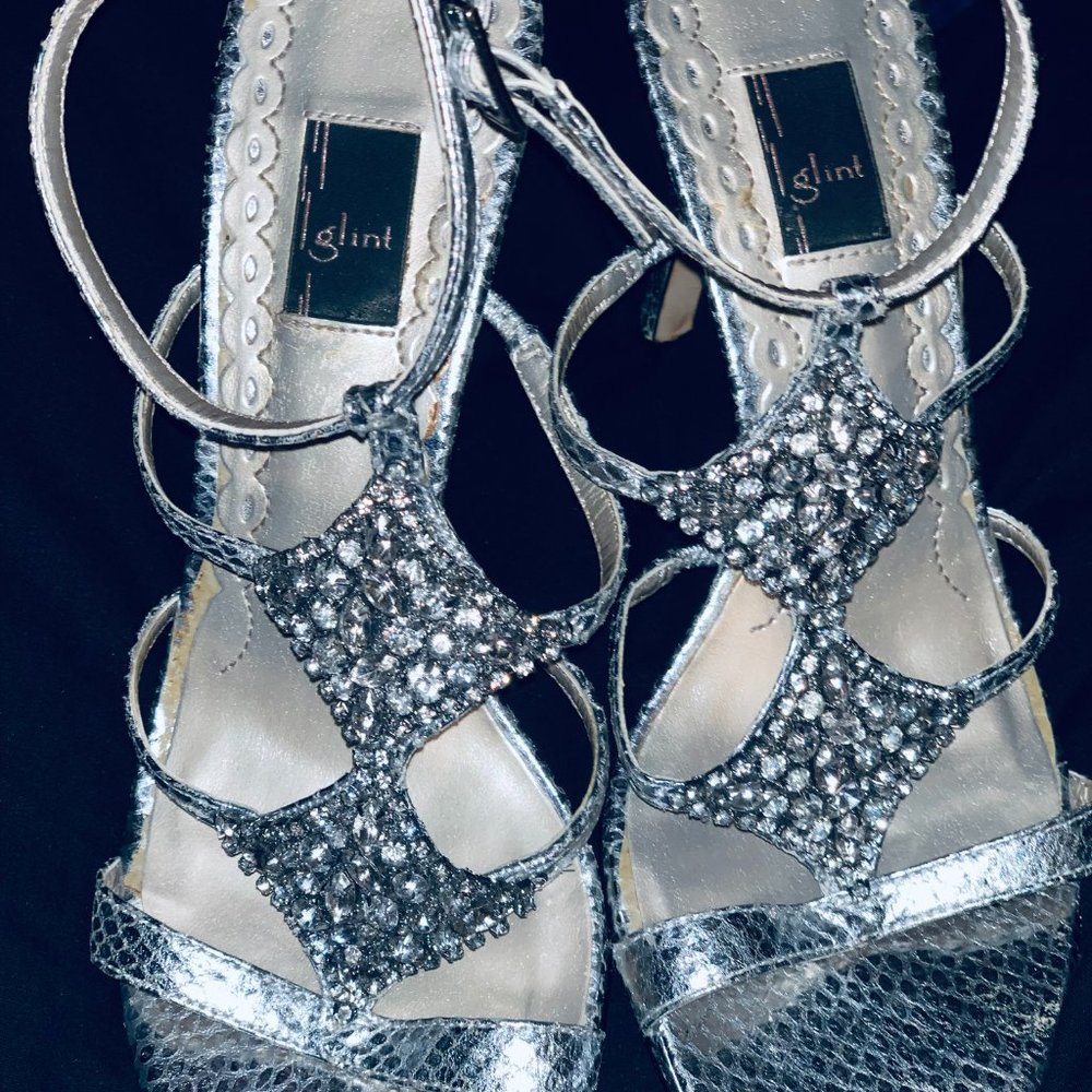 ✨👠 Glint Enchant Snake Skin 🐍 Strappy Studded Platform Heels